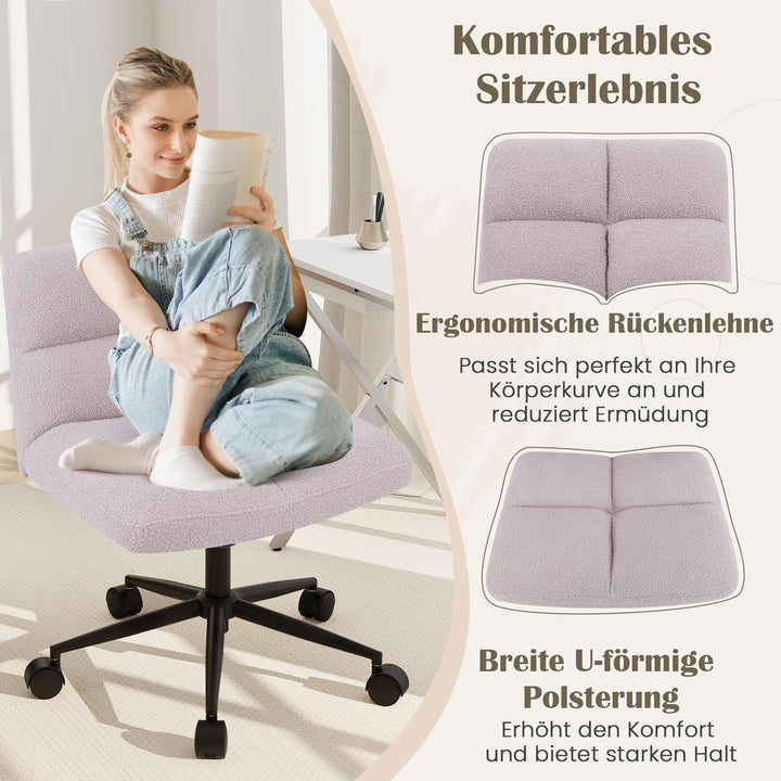 COSTWAY Schneidersitz Stuhl mit Rollen, Drehstuhl ohne Armlehnen, Schreibtischstuhl mit breiter Sitz