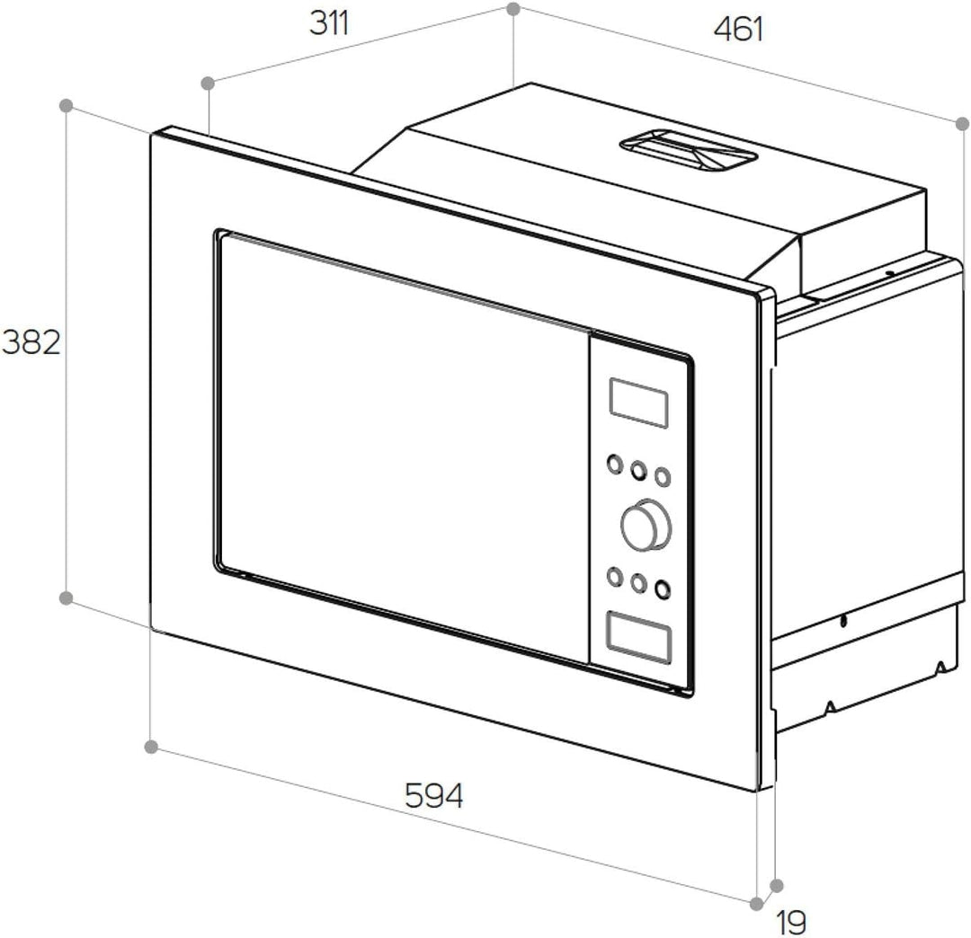 Taurus MO20IXD Digitale Einbau-Mikrowelle, 20 l, 800 W, Grill 1000 W, 5 Leistungsstufen, Schnellstar