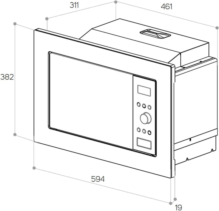 Taurus MO20IXD Digitale Einbau-Mikrowelle, 20 l, 800 W, Grill 1000 W, 5 Leistungsstufen, Schnellstar