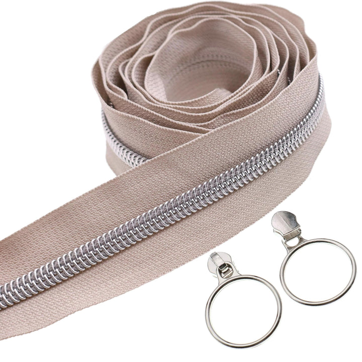 Leekayer #5 silber-metallische Nylon-Spiralreissverschlüsse von The Yard Bulk 9,1 m, beigefarbenes R