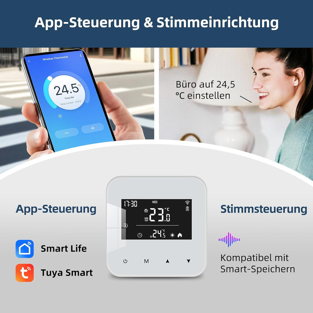 Beok WiFi Thermostat Für Gaskessel, Tuya Smart Raumthermostat Thermostate Heizung Digital LCD-Anzeig