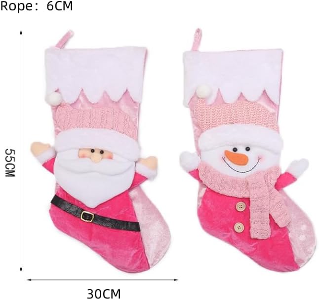2 Stück Rosa Weihnachtsstrümpfe zum Befüllen, Nikolausstrumpf für Kinder und Erwachsene, Weihnachtsd