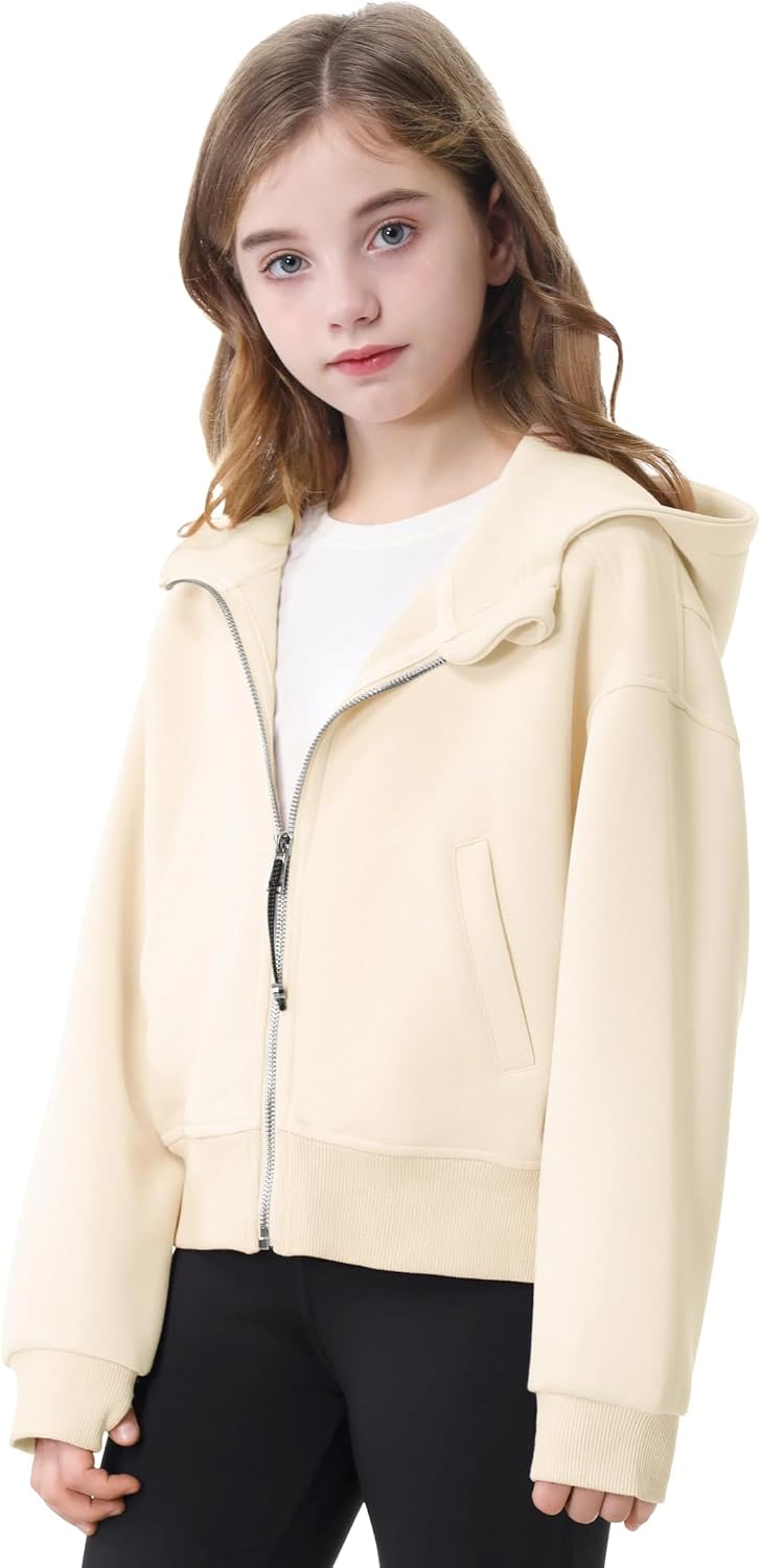 Rolanko Kapuzenpullover für Mädchen mit Reissverschluss, Gemütliche Langarm-Kapuzenjacke Lässiges Sw