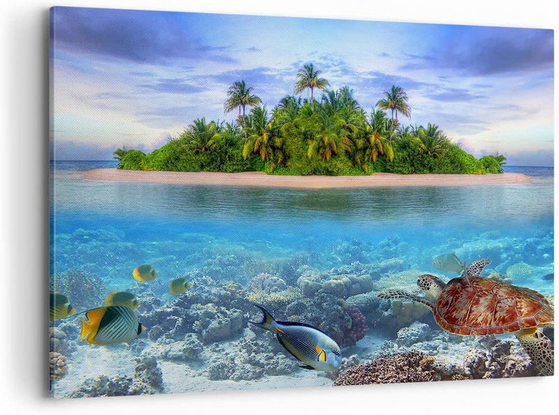 Bilder auf Leinwand 100x70cm Leinwandbild Strand lagune wasser ozean Gross Wanddeko Bild Schlafzimme