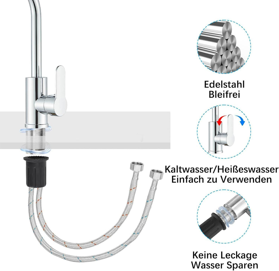 Küchenarmatur Chrom Wasserhahn Küche 360° Drehung Wasserhahn Küche Edelstahl Spültischarmatur mit Ho