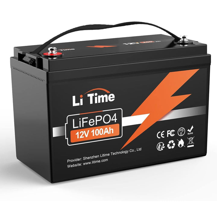 LiTime LiFePO4 Batterie 12V 100Ah, 1280Wh Lithium Akku mit 100A BMS, 4000-15000 Zyklen Ladezyklen, U