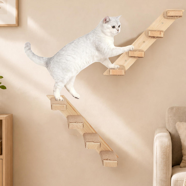 2er-Pack Katzentreppe 4 Stufen, Katzentreppe Wand, Kletterwand für Katzen, Katzenleiter mit Juteseil