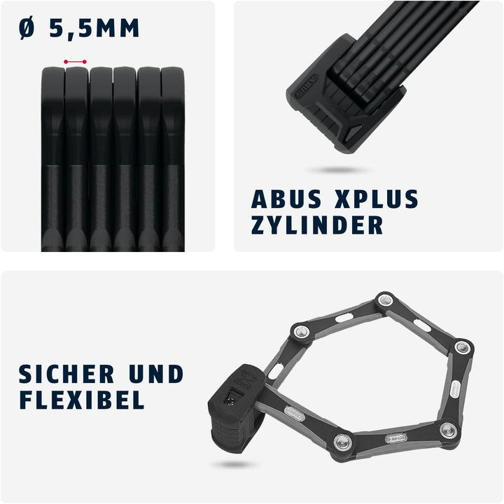 ABUS Faltschloss Bordo Granit XPlus 6500/85 ST mit Schlosstasche & Halter SH 6500/85 Bordo XPlus - F