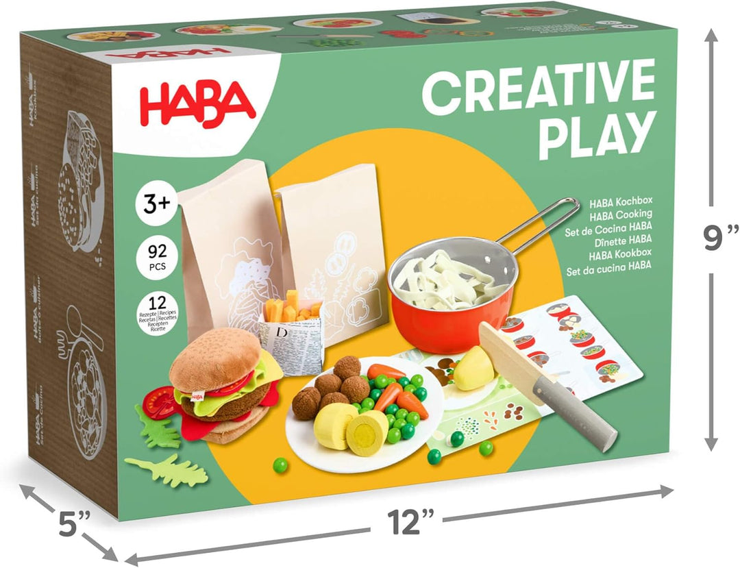 HABA Creative Play – Fresh Box Kochbox – Spielzeug-Lebensmittel aus Holz & Stoff, mit Rezeptkarten z