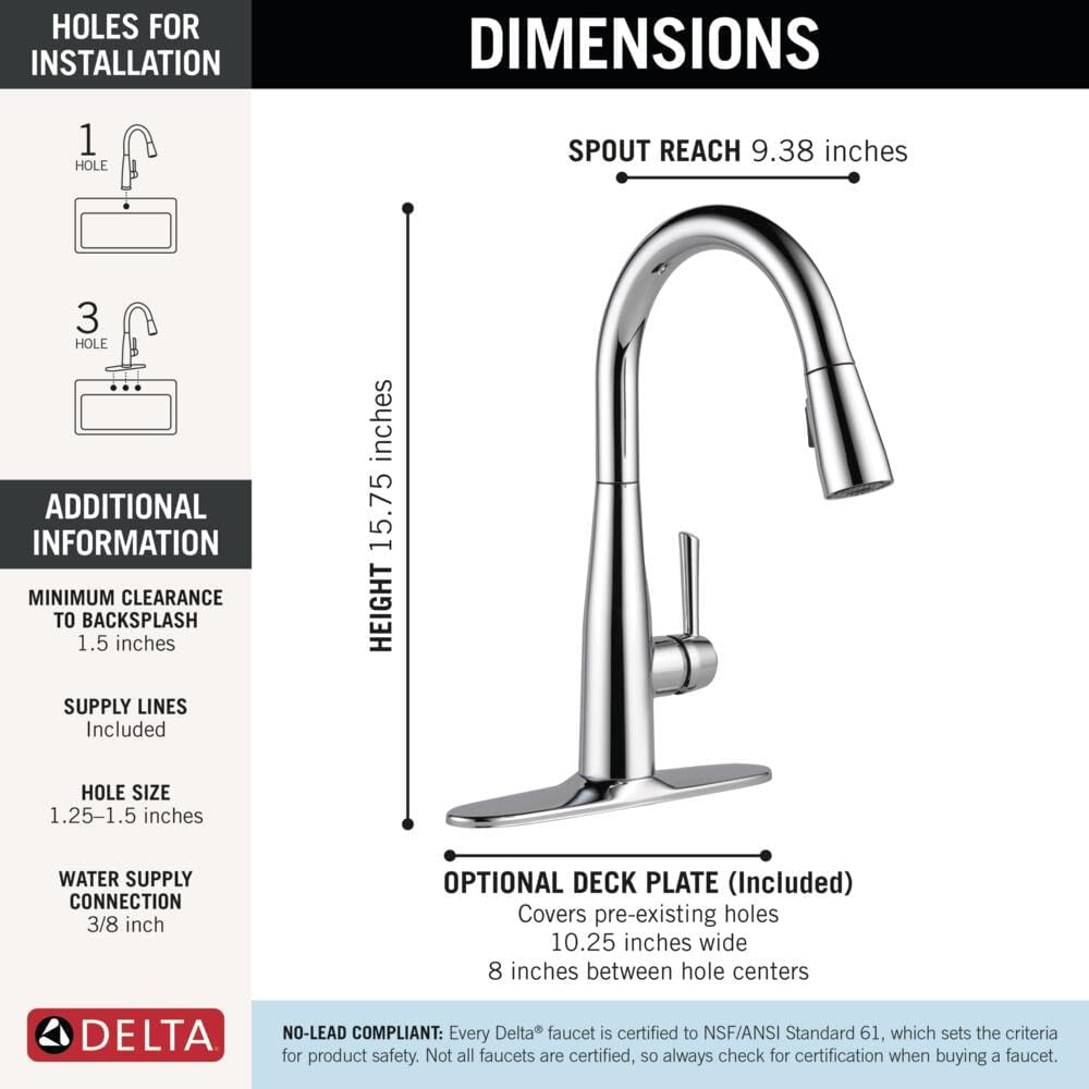 Delta Wasserhahn Essa Single Griff Pull-Down-Küchenarmatur mit magnetischem Docking Chrome Standard,