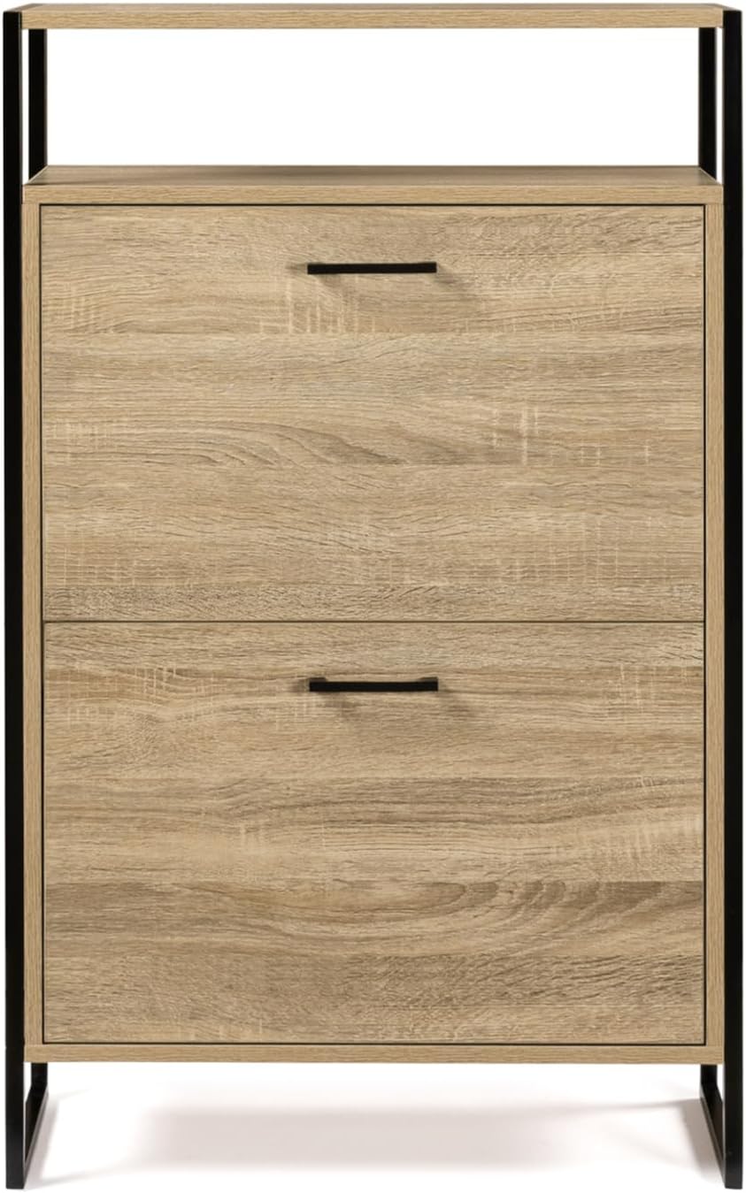 IDMarket - Schuhmöbel 12 Paar LUIS 2 Türen mit oberem Regal im Industriedesign