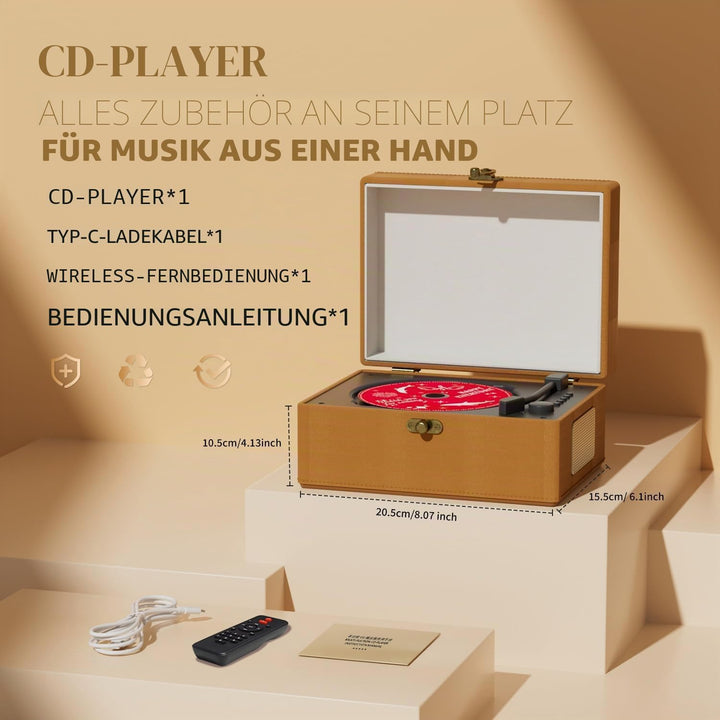 Yintiny Brauner CD-Player aus Leder mit Lautsprechern für Heimdekoration, braun