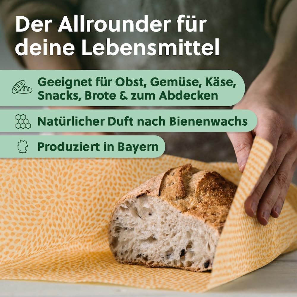 beegut BIO Bienenwachstücher Rolle 100x35cm, Nachhaltige & wiederverwendbare Frischhaltefolie zum se