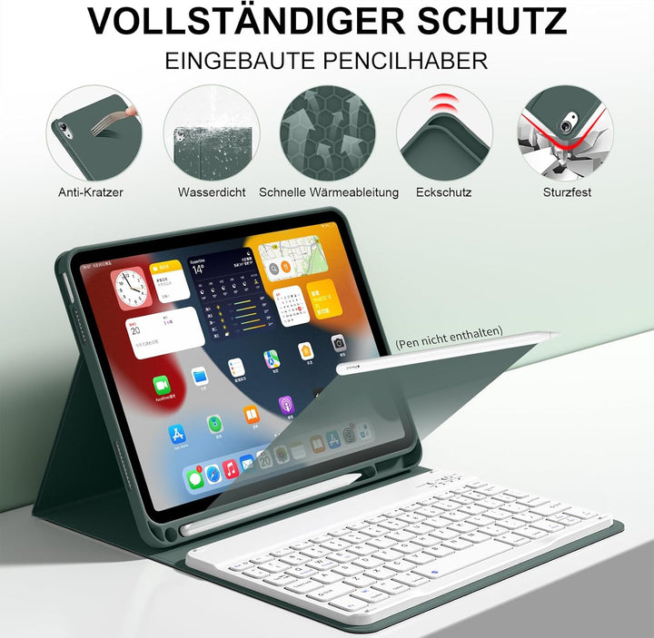 Tastatur Hülle für iPad 10. Generation 10,9" 2022 & iPad 11th Gen A16 2025 mit Stifthalter, TPU Rück