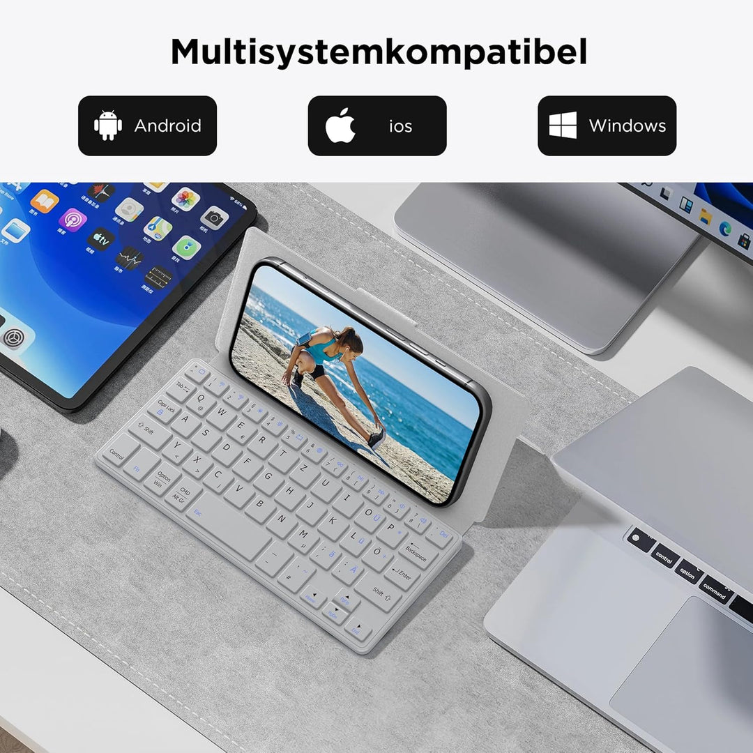 CACOE Mini Bluetooth Tastatur mit Ständer für Handy, Ultraflache Tragbare, Faltbare, Dual-Channel Ta
