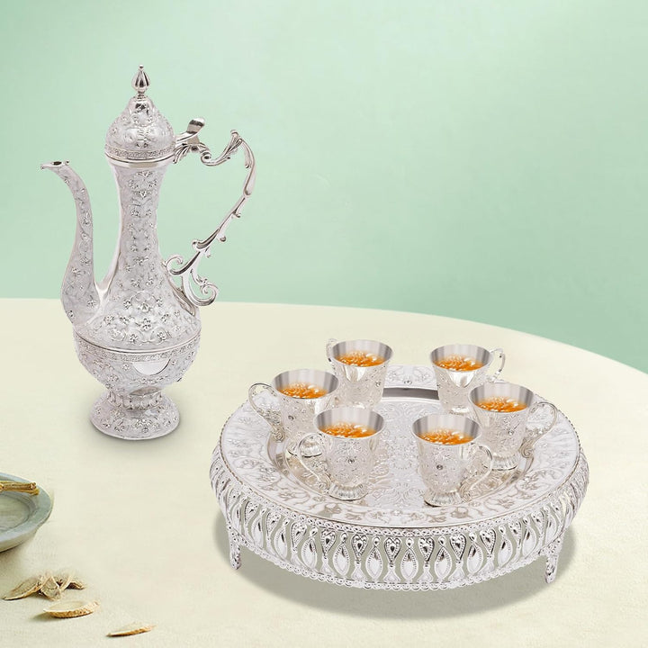 Kaffeetasse und Teekanne Set | Teeservice Set für Teetisch Dekoration Teeservice 6 Stück Zinklegieru