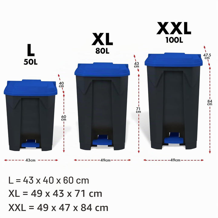casa pura Mülltonne, Mülleimer 80 Liter, blauer Deckel, Abfalleimer für Küche und Büro, Mülltrennsys