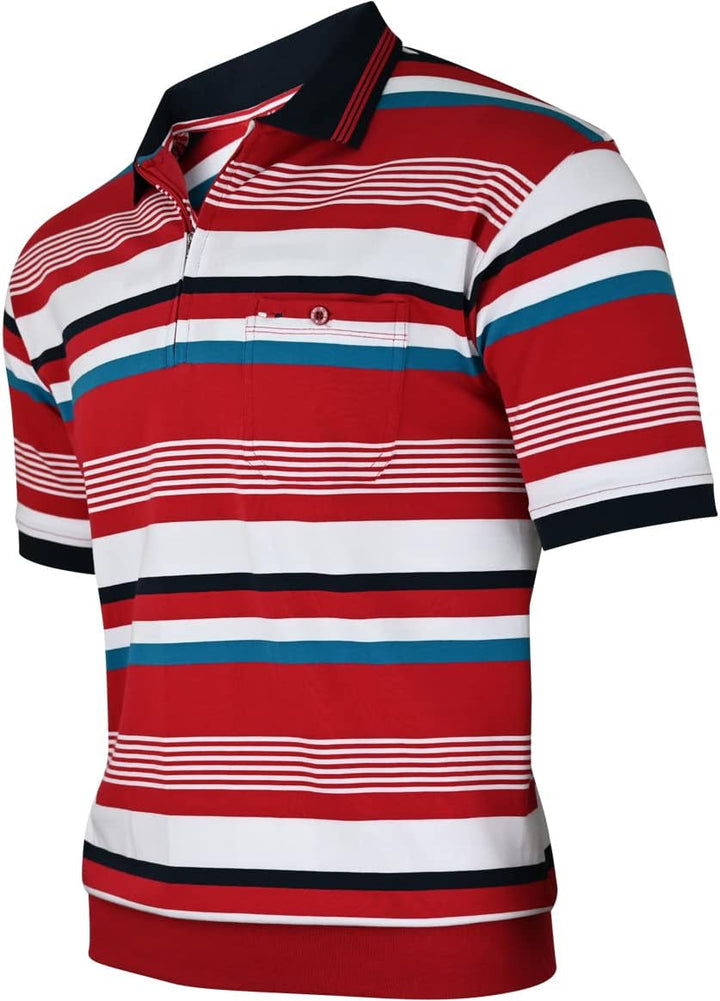 Soltice Herren Kurzarm Poloshirts Gestreifte Blousonshirts mit Brusttasche Baumwoll-Mix, Grösse M bi