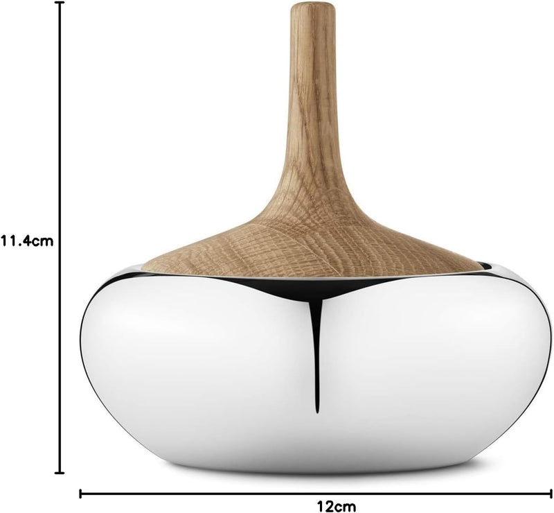 Georg Jensen - Henning-Koppel-Bonbonniere in Zwiebelform, hochglanzpolierter Edelstahl und Eichenhol