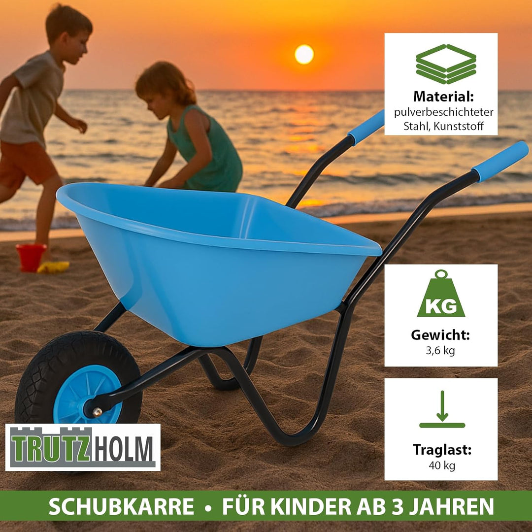 TRUTZHOLM Kinderschubkarre Uni 40 kg Traglast 3,6 kg Stahl Kunststoff hellblau Vollgummirad Schiebka