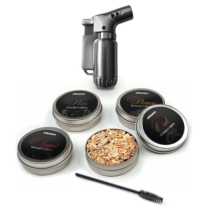 Mikamax Whiskey Smoker Set - Cocktail Smoker - Smoked Whiskey - Räucherchips Whisky - 4 Aromen - Mit