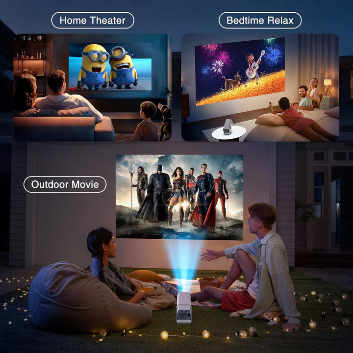 Portable Mini Beamer - Unterstützt 4K 1080P | Auto Trapezkorrektur | 270° Drehung Tragbarer Heimkino