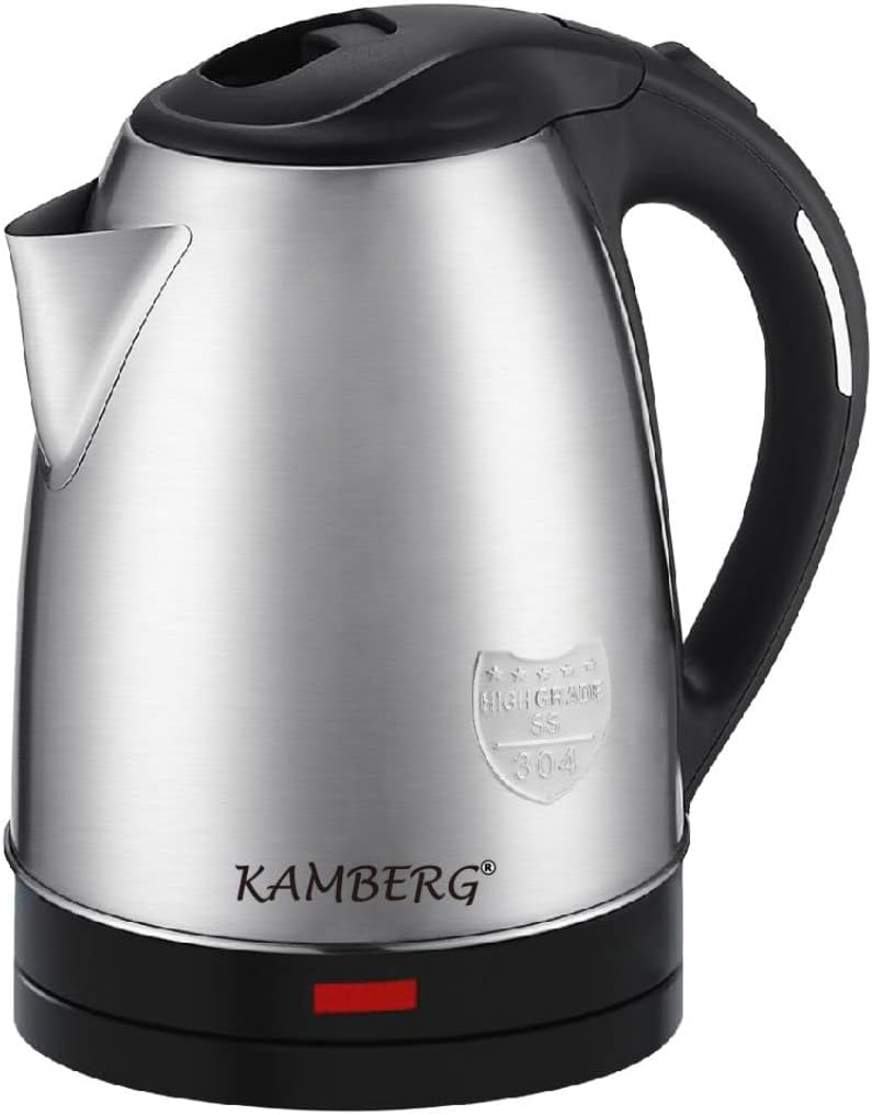 Kamberg - Elektrischer Wasserkocher, Edelstahl, 18/10 – 1,8 Liter – 1500 W – schnelles Kochen – komp