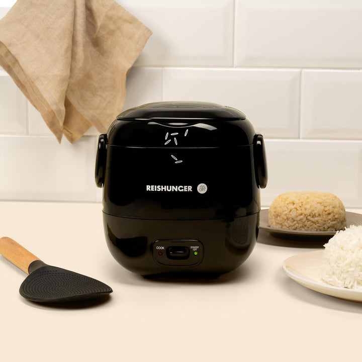 REISHUNGER Mini Reiskocher – 0,3L – 1-2 Portionen – Starterset – Schwarz | hochwertige Keramikbeschi