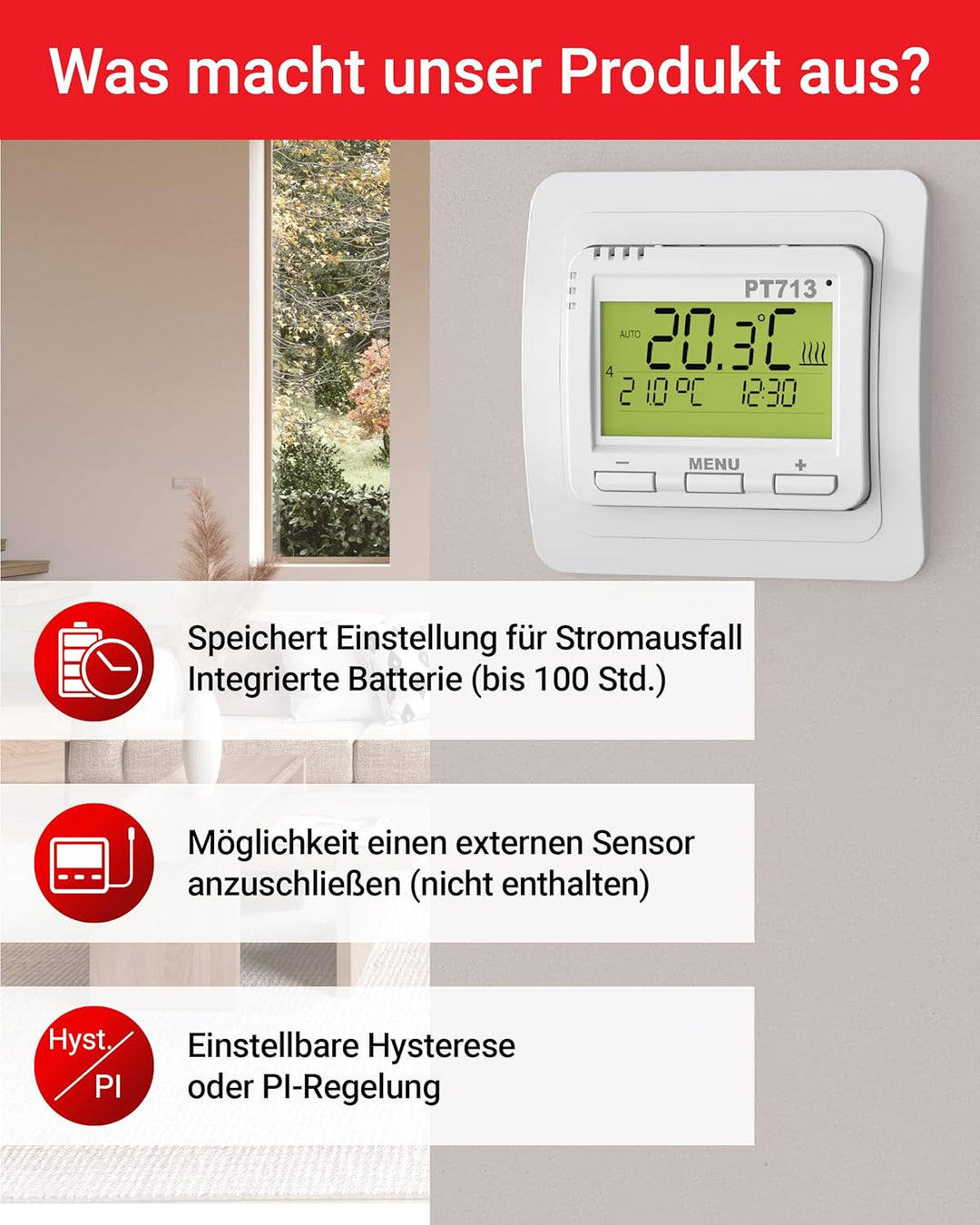 Elektrobock Digitaler Raumthermostat für Fussbodenheizung, PT713
