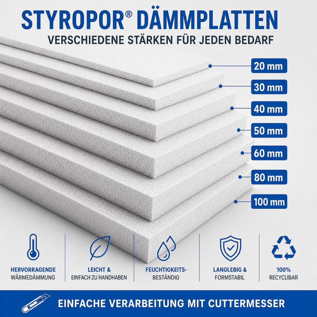 Styropor Dämmplatten EPS DEO 035 dm - ausgezeichnete Druckfestigkeit 100 kPa - sicherer Versand im s