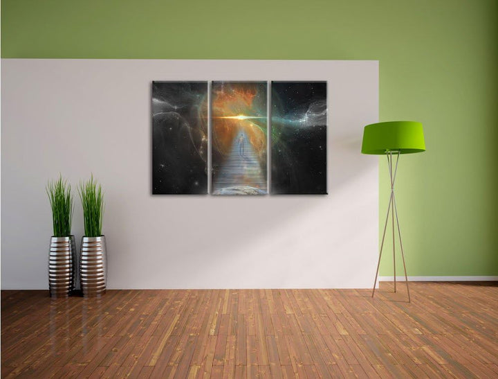 Pixxprint Kosmische Treppe in die Galaxis als Leinwandbild/Grösse: 3 Teilig (120x80 cm) cm/Wandbild/