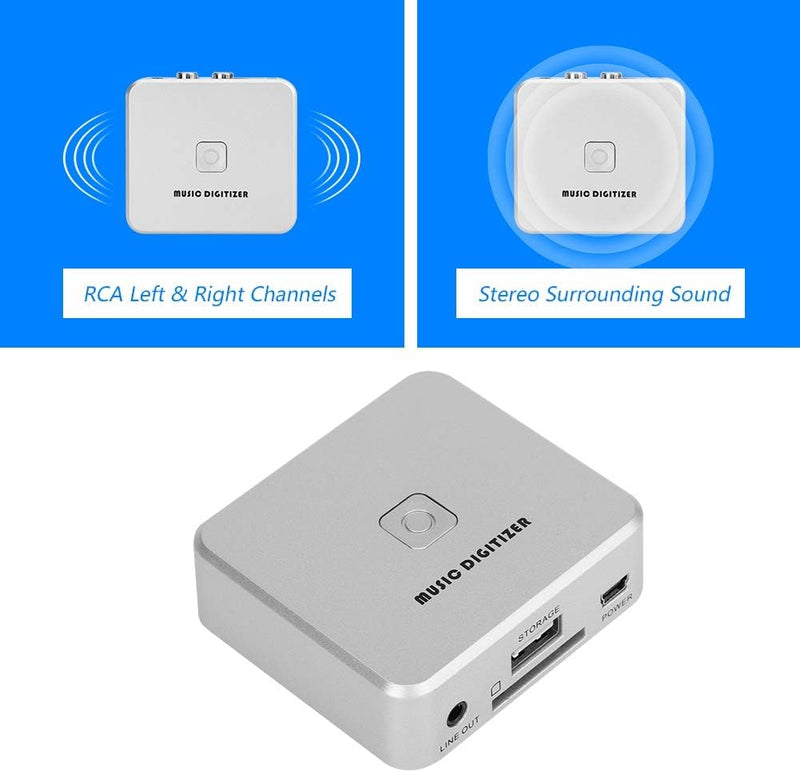 VBESTLIFE Audiorekorder, RCA linken und rechten Kanäle Musik Digitizer,128 Kbps U Disk/SD-Karte MP3