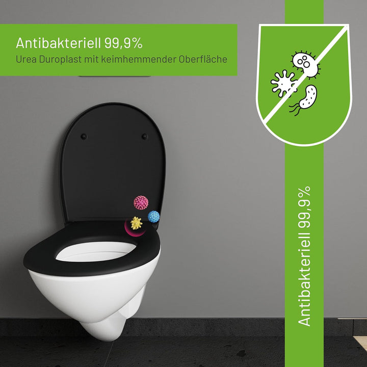 LUVETT® WC-Sitz mit Absenkautomatik C100 oval universell, Toilettendeckel mit 3 Edelstahl Montagelös