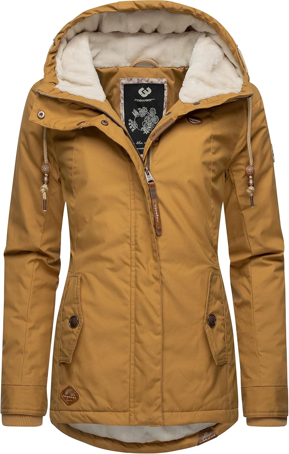 Ragwear Damen warme Winterjacke kurz mit Kapuze Monade XS-6XL S Camel22, S Camel22
