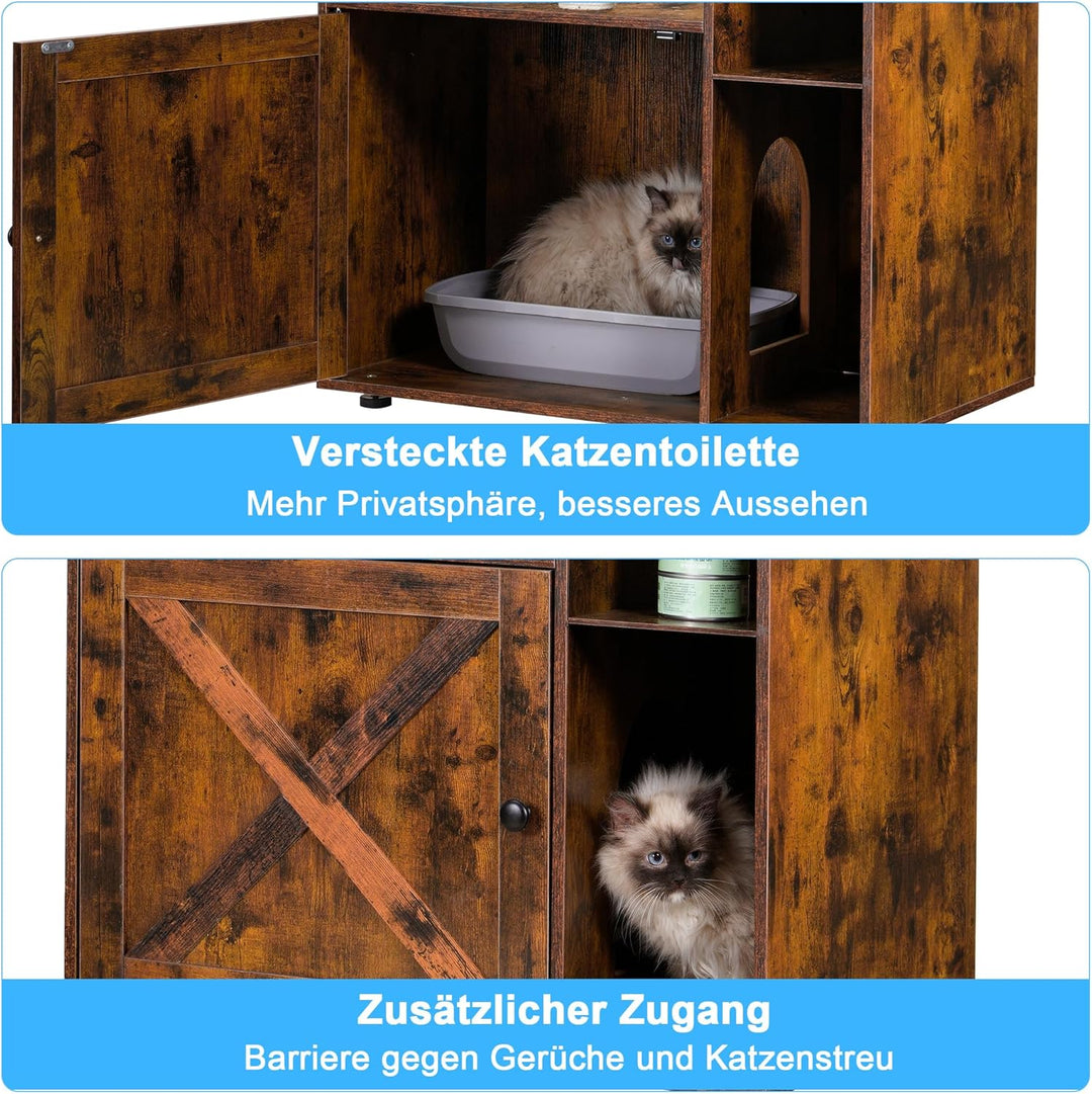 Hey-brother Kratzbaum mit Katzenklo, moderner Katzenturm für Wohnungskatzen mit grosser Plattform, F