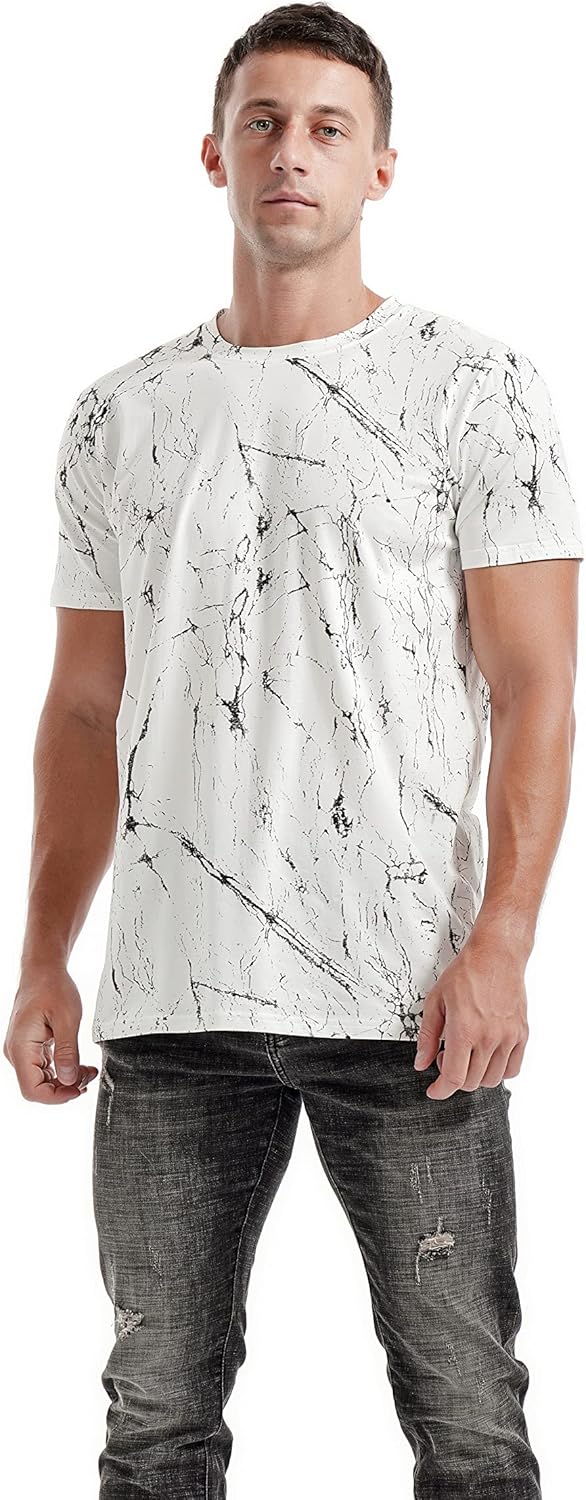 RONOMO Herren Mode Krawatte Dye T-Shirt Casual Print T-Shirt Graffiti T-Shirt L Sh Weiss, L Sh Weiss
