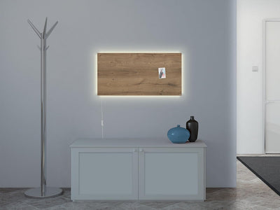 SIGEL GL408 Premium Glas-Magnettafel 91 x 46 cm mit LED-Beleuchtung, Design Natural Wood / Holzoptik