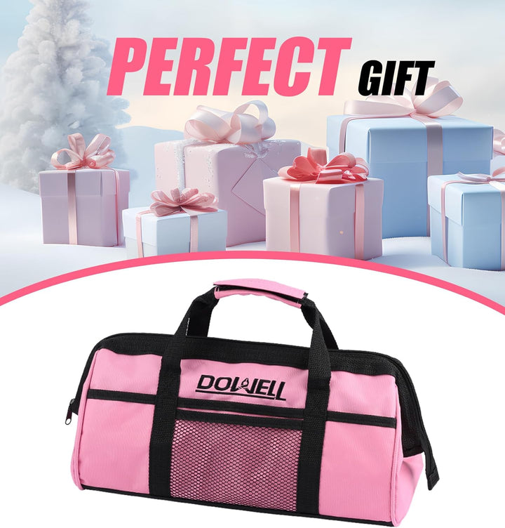 DOWELL 14 Stück Werkzeuge Set Pink, Werkzeugsatz mit Aufbewahrungstasche für Heimdekoration, DIY Geb