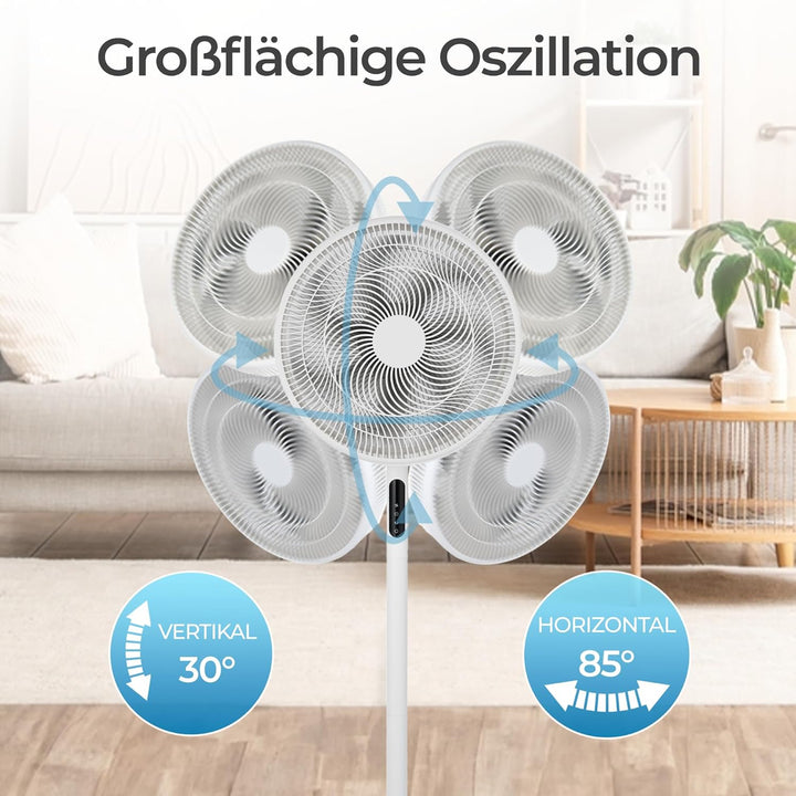 KLAMER Standventilator leise, stromsparender DC Standventilator mit Fernbedienung, 12 Geschwindigkei