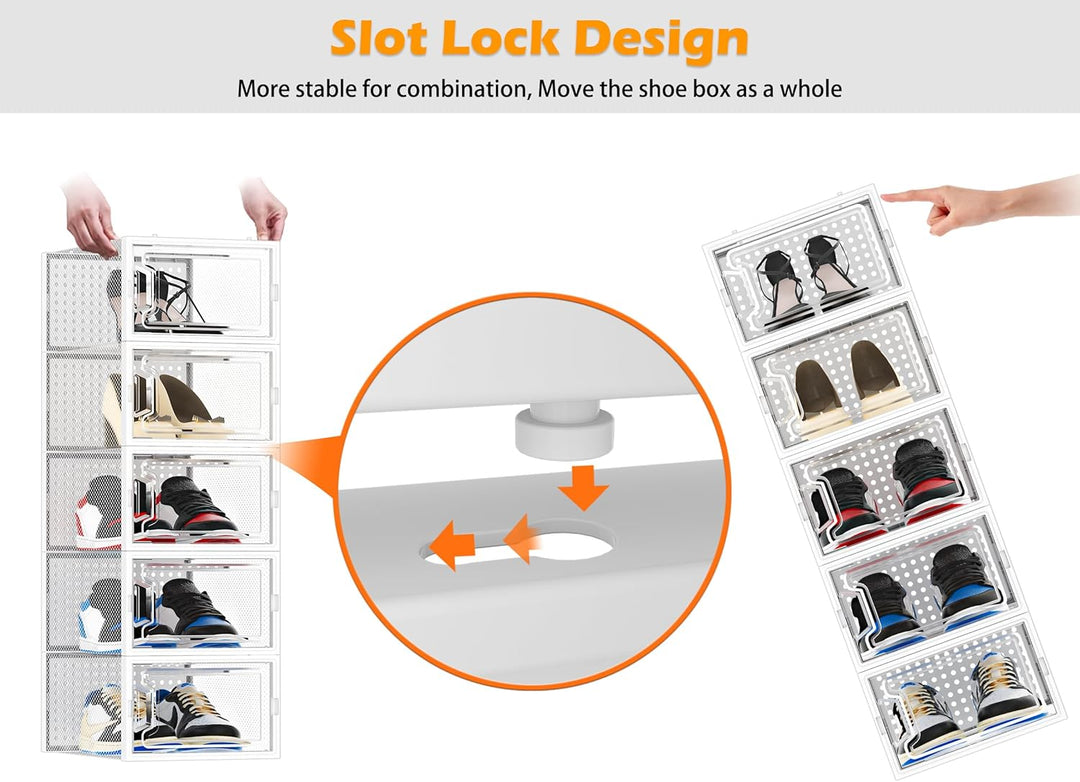 HOMIDEC Schuhboxen, 12er Set Schuhboxen Stapelbar Transparent, Faltbar Schuhorganizer Schuhaufbewahr