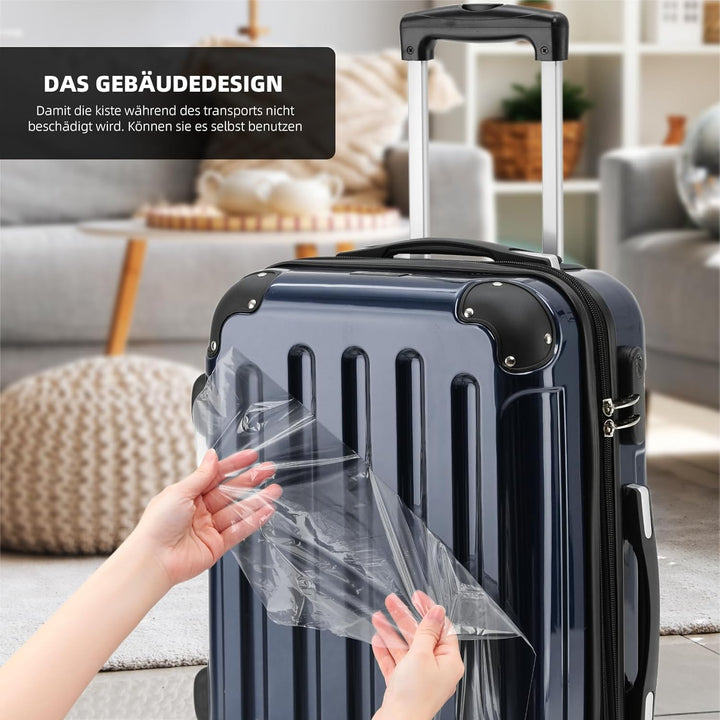 BEIBYE- 3er Kofferset Hartschalen-Koffer Reisekoffer Trolley Rollkoffer Set Reisekofferset (Dunkelbl