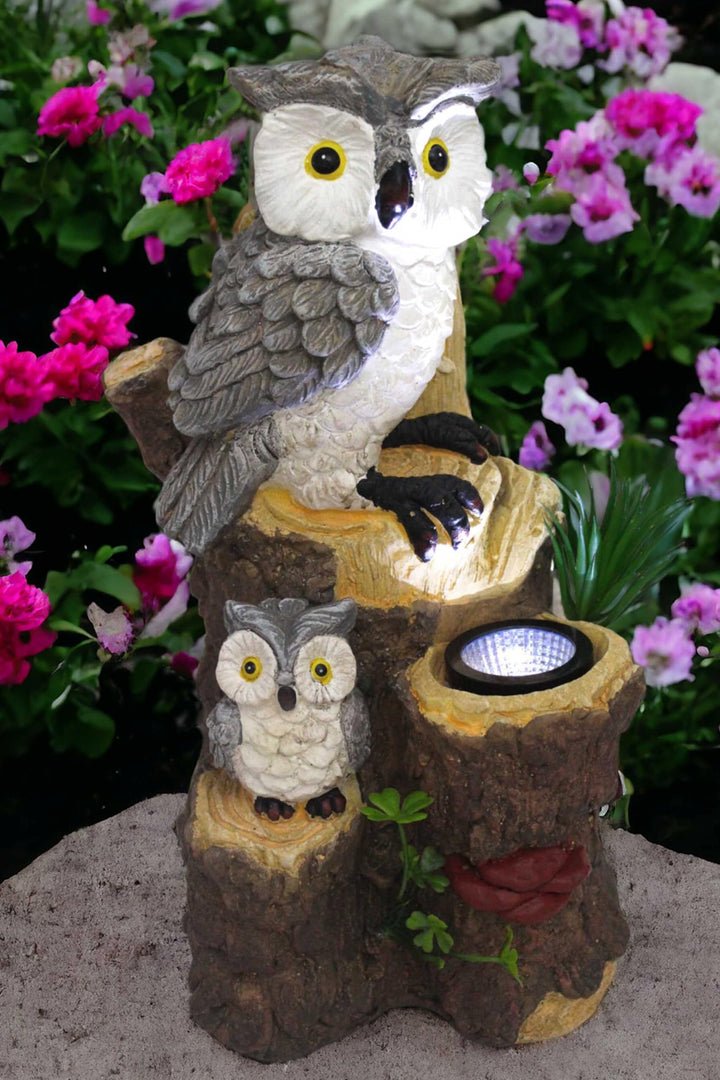 Solar Gartenfigur Eule Solarleuchte Tierfigur Gartendekoration 36 cm Baumstamm Solarlampe Dekofigur