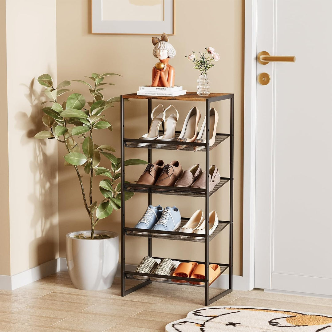 Huhote Schuhregal 5 Ebenen, Schuhständer Metall, Schuhregal Klein, Schuh-Organizer, Schuhaufbewahrun