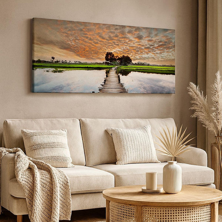 Wandbilder Dekoration Wohnzimmer Asien brücke see natur Panorama Bilder auf Leinwand 120x50cm Leinwa