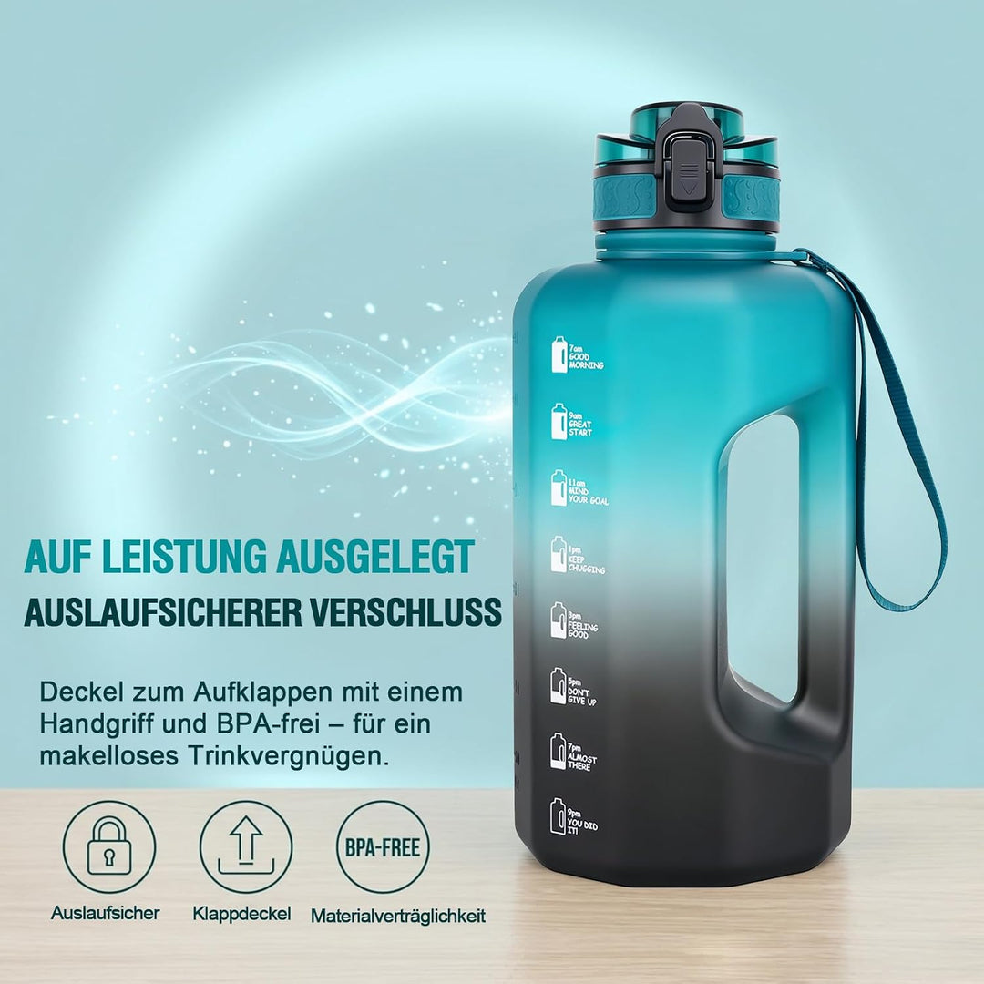 GEMFUL 2.2 Liter Trinkflasche Training Gross Gym Bottle mit Griff BPA Frei mit Zeitmarkierungen für