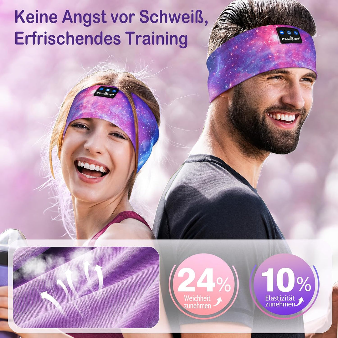 MUSICOZY Schlafkopfhörer Bluetooth, Schlaf Kopfhörer Seitenschläfer Kabellos Sport Kopfhörer Stirnba