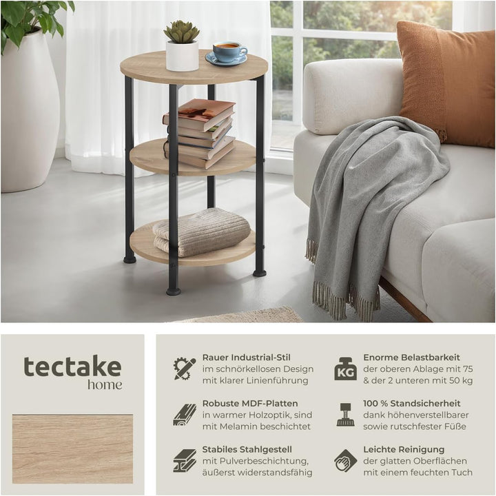 TecTake Beistelltisch rund aus Holz und Metall, Industrie-Design, Couchtisch mit 3 Ebenen, für Wohnz