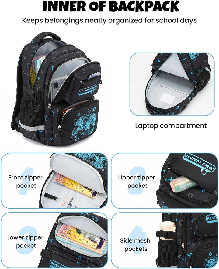 Amythe Schulrucksack Jungen Teenager, Schultasche Kinder mit Reflektoren für 1. bis 4. Klasse, Leuch