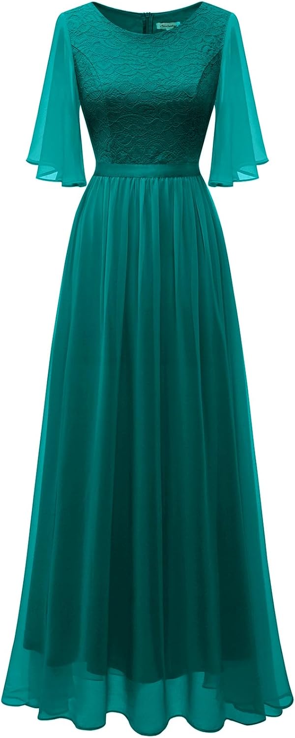 Bbonlinedress Abendkleider elegant für Hochzeit Spitzen Chiffon Ärmel Kleid festliches Brautjunferkl