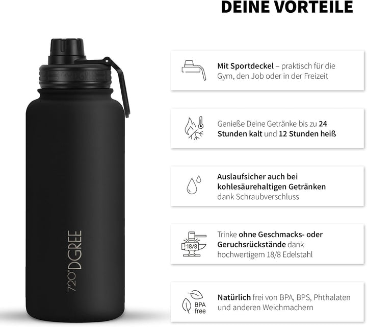 720°DGREE Edelstahl Thermo Trinkflasche 950ml “noLimit” +Früchtebehälter - Auslaufsicher, Kohlensäur